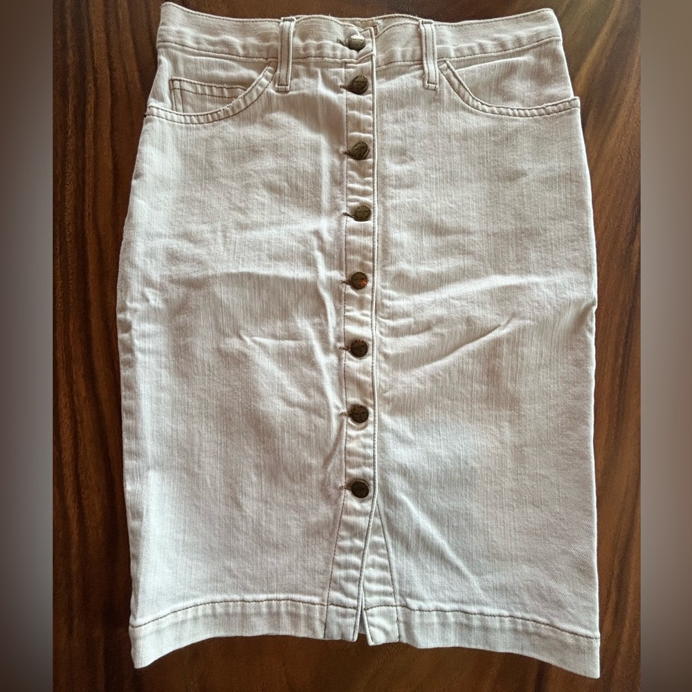Current/Elliott Off-white Denim Button Pencil Skirt Sz 27